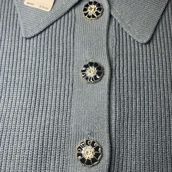 Laundry By Shelli Segal Dusty Blue Collared Knit Top - Picture 8 of 10